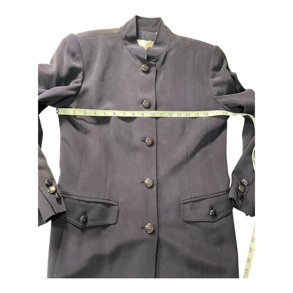 Vintage DANA BUCHMAN Petites Size 8P 100% Silk Navy Blue Fill Button Down Blazer - Picture 5 of 11